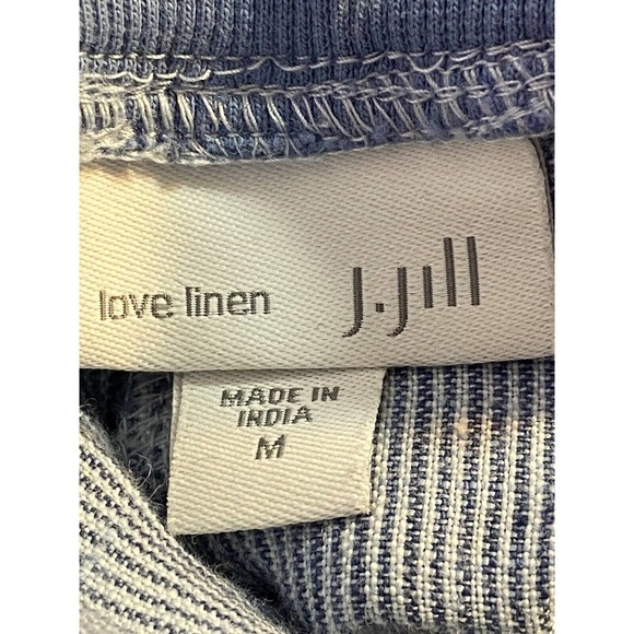 J Jill Love Linen Womens Cropped Wide Leg Pants Sz Medium Striped Pockets Blue - Picture 8 of 9